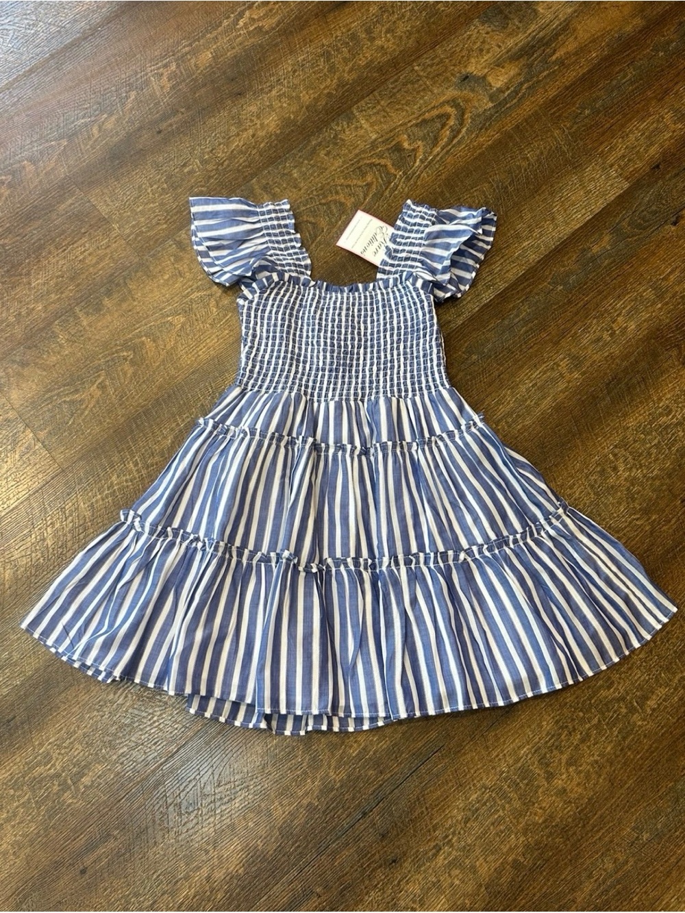 Rare Editions Blue and White Striped Smocked Sundress 8